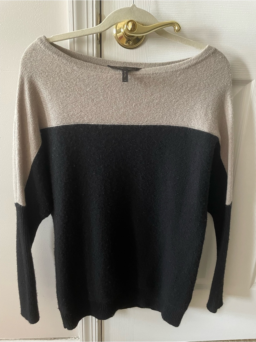 BCBG Color-block Boatneck Wool Blended Sweater Black/Light Gray Women’s XS/S